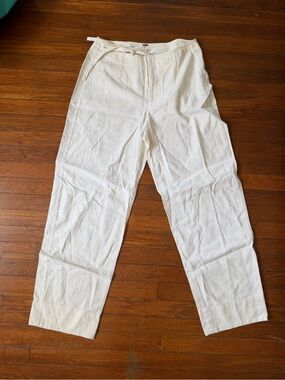 Free People women's Cream Drawstring Linen-Blend Pants